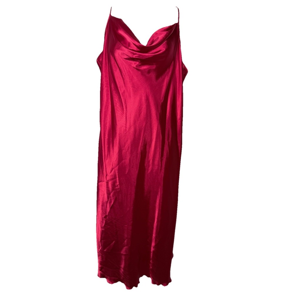 Bebe Satin Slip Dress Womens XL Red Cowl Neck Midi Y2K‎ Party Date Night USA